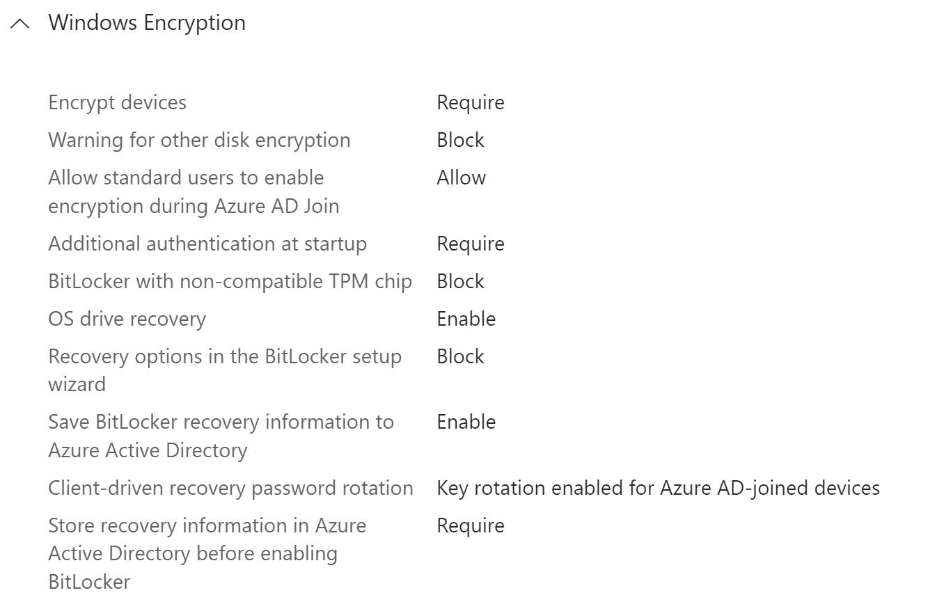 BitLocker settings